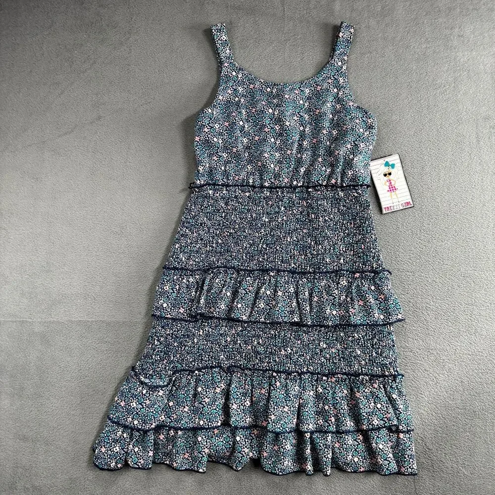 Trixxi Girl Smocked Blue Floral Dress Summer Casual Cute Size 12